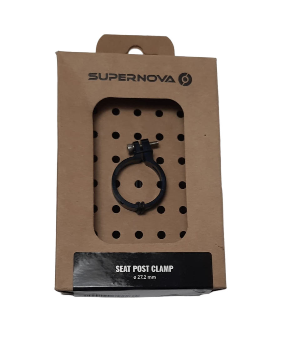 Sattelklemme 27,2 mm mit Aufnahme für Supernova E3 Rücklicht – Schwarz, NEU
