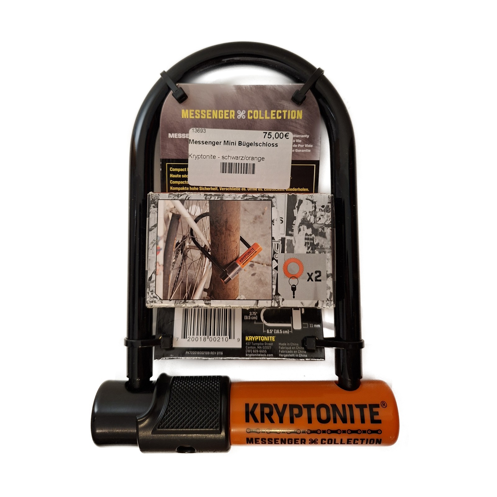 Kryptonite Messenger Mini U-Lock Bügelschloss – Schwarz/Orange