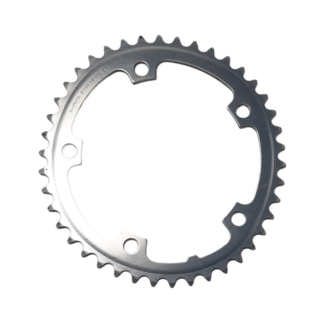 Shimano Biopace SG Kettenblatt 42 Zähne – oval, 130 mm Lochkreis, silber (neuwertig mit Lagerspuren)